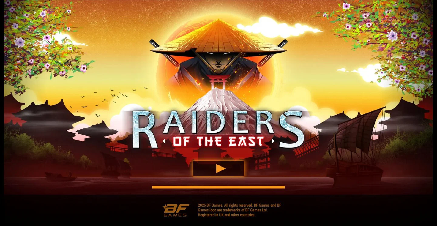 The Raiders of the East intro screen with the junk sailing under a night sky